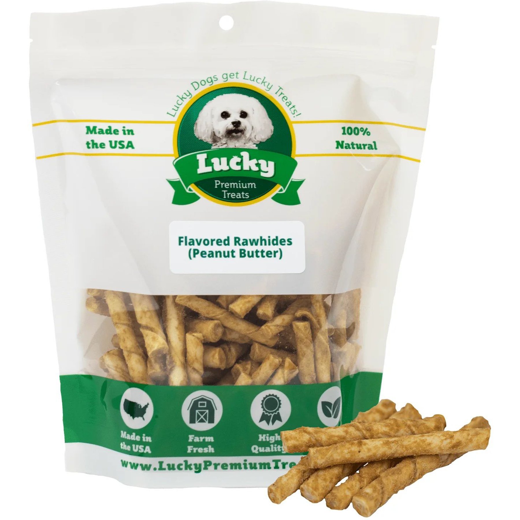 LUCKY PREMIUM TREATS Peanut Butter Basted Rawhide X Small Toy Dog Chews 100 count Chewy