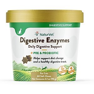 NaturVet Digestive Enzymes Plus Probiotic Soft Chews Digestive Supplement for Cats, 60 count