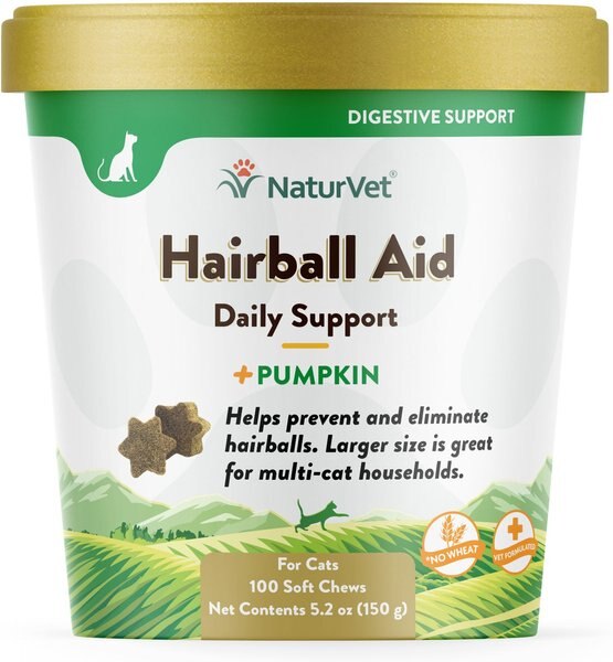 NaturVet Hairball Aid Plus Pumpkin Soft Chews Hairball Control Supplement for Cats, 100 count slide 1 of 2