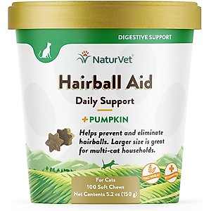 NaturVet Hairball Aid Plus Pumpkin Soft Chews Hairball Control Supplement for Cats, 100 count