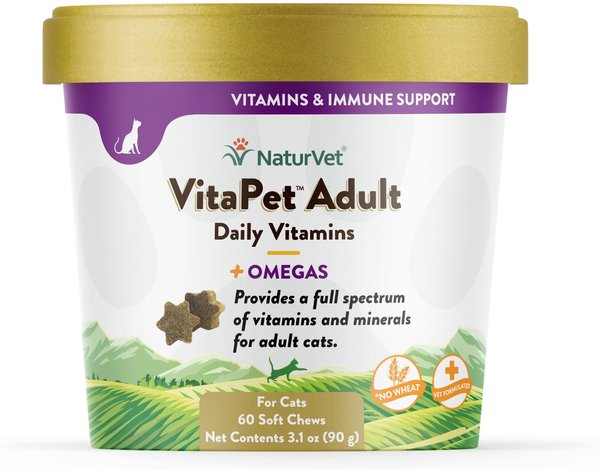 NaturVet VitaPet Adult Plus Omegas Soft Chews Multivitamin for Cats, 60 count slide 1 of 7