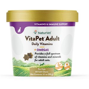 NaturVet VitaPet Adult Plus Omegas Soft Chews Multivitamin for Cats, 60 count