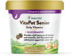 NaturVet VitaPet Senior Daily Vitamins Plus Glucosamine Cat Supplement, 60 count