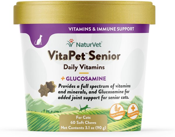 NaturVet VitaPet Senior Daily Vitamins Plus Glucosamine Cat Supplement, 60 count slide 1 of 7