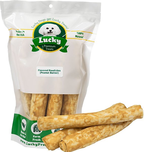 LUCKY PREMIUM TREATS Peanut Butter Basted Rawhide Bull Sticks XLarge