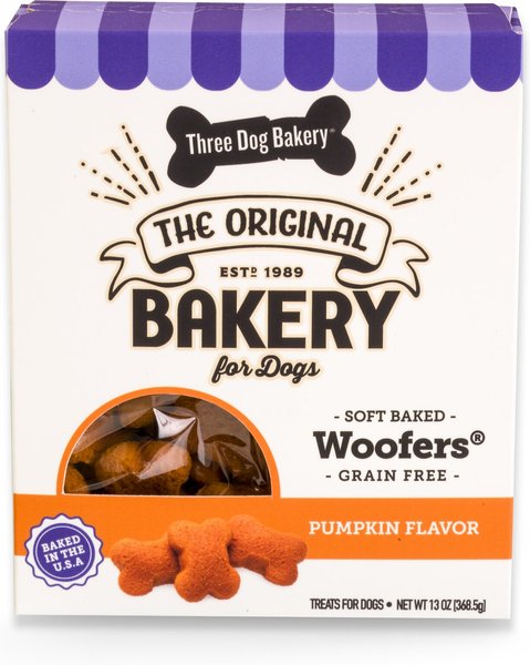 Three Dog Bakery Soft Baked Woofers Grain-Free Pumpkin Flavor Dog Treats, 13-oz box slide 1 of 5