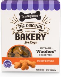 Three Dog Bakery Soft Baked Woofers Grain-Free Sweet Potato Flavor Dog Treats, 13-oz box