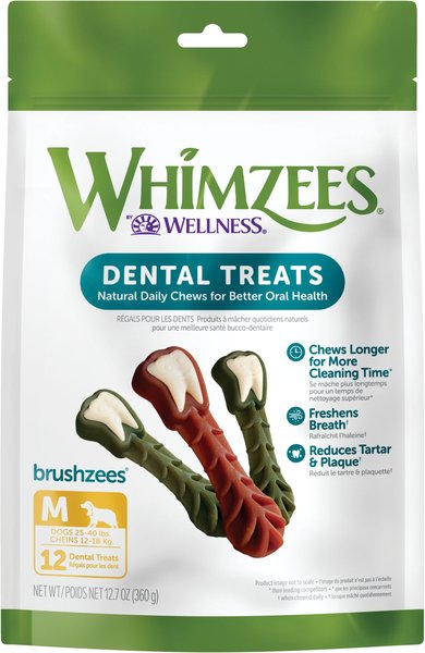 WHIMZEES by Wellness Brushzees Dental Chews Natural Grain-Free Dental Dog Treats, Medium, 12 count slide 1 of 12