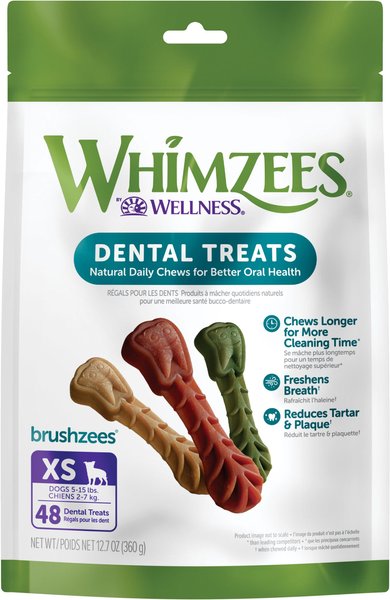 WHIMZEES by Wellness Brushzees Dental Chews Natural Grain-Free Dental Dog Treats, Extra Small, 48 count slide 1 of 12
