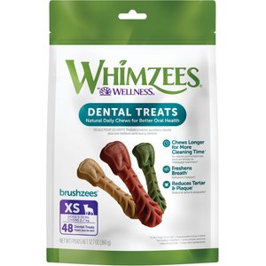 WHIMZEES by Wellness Brushzees Dental Chews Natural Grain-Free Dental Dog Treats, Extra Small, 48 count