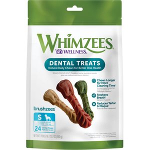 WHIMZEES Brushzees Grain-Free Natural Daily Dental Dog Treats, Small, 24 count