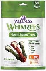 WHIMZEES by Wellness Brushzees Dental Chews Natural Grain-Free Dental Dog Treats, Large, 6 count