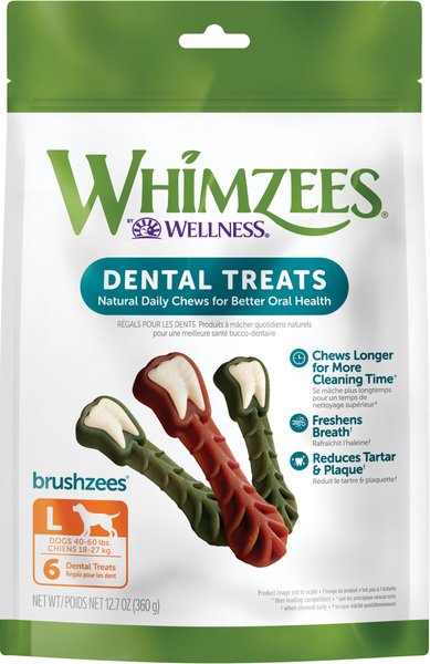 WHIMZEES by Wellness Brushzees Dental Chews Natural Grain-Free Dental Dog Treats, Large, 6 count slide 1 of 12