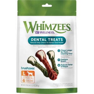 WHIMZEES Brushzees Grain-Free Natural Daily Dental Dog Treats, Large, 6 count