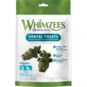 WHIMZEES by Wellness Alligator Dental Chews Natural Grain-Free Dental Dog Treats, Small, 24 count