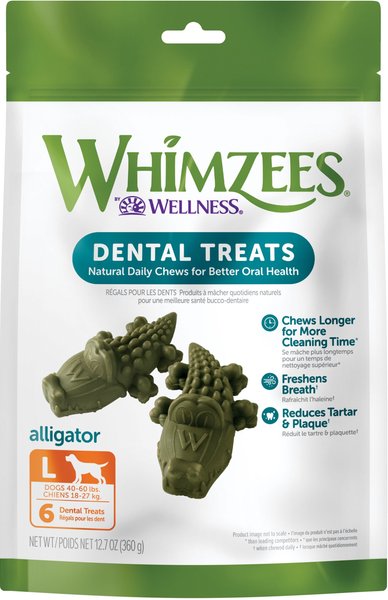 WHIMZEES by Wellness Alligator Dental Chews Natural Grain-Free Dental Dog Treats, Large, 6 count slide 1 of 12