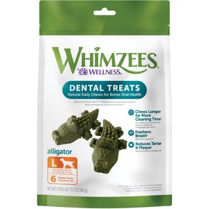 WHIMZEES by Wellness Alligator Dental Chews Natural Grain-Free Dental Dog Treats, Large, 6 count