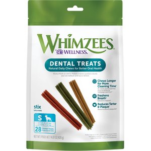 WHIMZEES by Wellness Stix Dental Chews Natural Grain-Free Dental Dog Treats, Small, 28 count