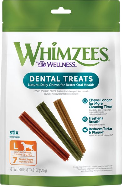 WHIMZEES by Wellness Stix Dental Chews Natural Grain-Free Dental Dog Treats, Large, 7 count slide 1 of 11