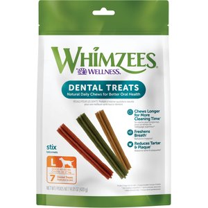 WHIMZEES by Wellness Stix Dental Chews Natural Grain-Free Dental Dog Treats, Large, 7 count