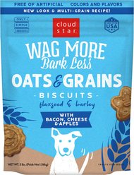 Cloud Star Wag More Bark Less Oats & Grains Biscuits with Bacon, Cheese & Apples Dog Treats, 3-lb bag