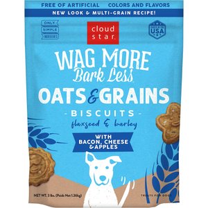 Cloud Star Wag More Bark Less Oats & Grains Biscuits with Bacon, Cheese & Apples Dog Treats, 3-lb bag