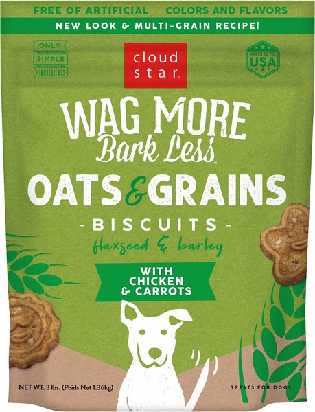 Cloud Star Wag More Bark Less Oats & Grains Biscuits with Chicken & Carrots Dog Treats, 3-lb box slide 1 of 8