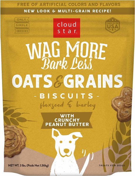 Cloud Star Wag More Bark Less Oats & Biscuits with Crunchy Peanut Butter Cookie Recipe Dog Treats, 3-lb bag slide 1 of 8