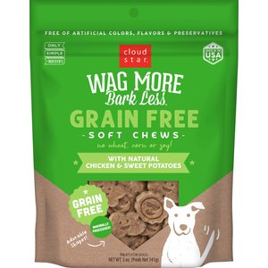 Cloud Star Wag More Bark Less Soft Chews with Chicken & Sweet Potato Grain-Free Dog Treats, 5-oz bag