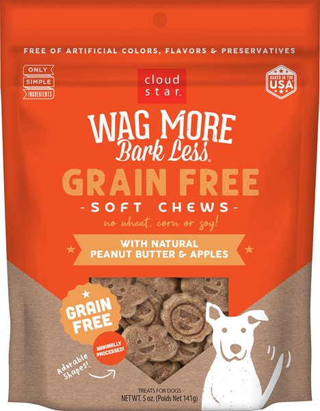 Cloud Star Wag More Bark Less Soft Chews with Peanut Butter & Apples Grain-Free Dog Treats, 5-oz bag slide 1 of 8