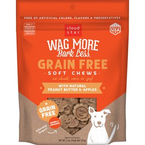 Cloud Star Wag More Bark Less Soft Chews with Peanut Butter & Apples Grain-Free Dog Treats, 5-oz bag