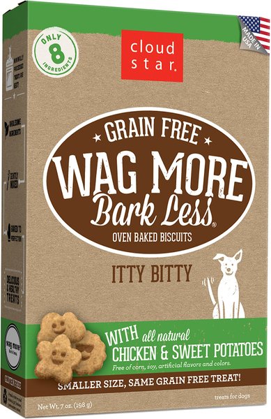 Cloud Star Wag More Bark Less Grain-Free Itty Bitty Oven Baked with Chicken & Sweet Potatoes Dog Treats, 7-oz bag slide 1 of 6