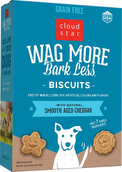 Cloud Star Wag More Bark Less Grain-Free Oven Baked with Smooth Aged Cheddar Dog Treats, 14-oz box slide 1 of 6