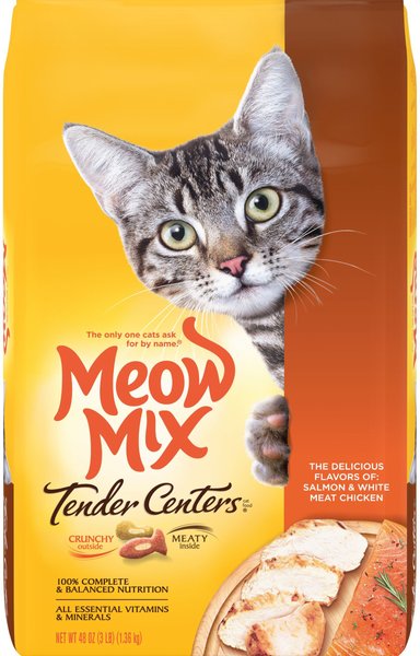 Meow Mix Tender Centers Salmon & White Meat Chicken Dry Cat Food, 3-lb bag slide 1 of 7