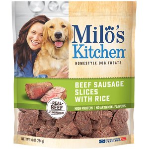 Milo's Kitchen Beef Sausage Slices with Rice Dog Treats, 10-oz bag