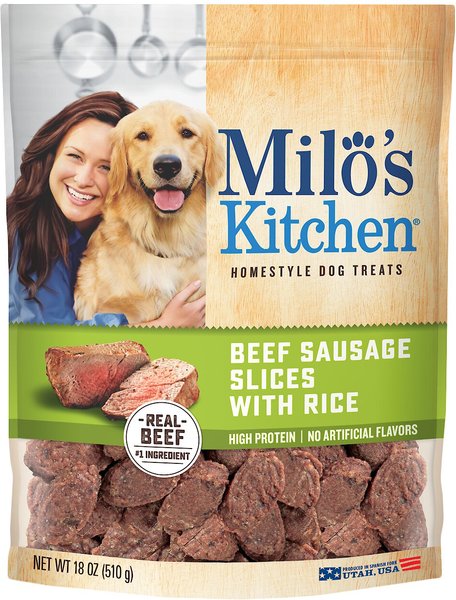 Milo's Kitchen Beef Sausage Slices with Rice Dog Treats, 18-oz bag slide 1 of 5